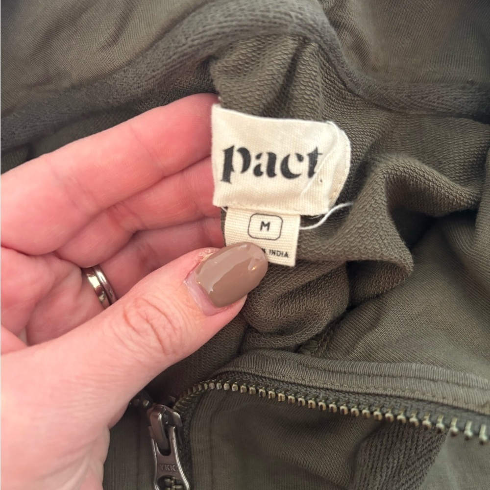 Pact Organic Cotton Rec Zip-Up Hoodie with Drawstring Hood Olive Green Medium - Picture 4 of 4